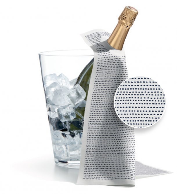 <img src=Πετσέτα Σαμπανιέρας Λευκή alt=Λευκή με μαύρες διακεκομμένες ρίγες πετσέτα σε μπουκάλι σαμπάνιας> 
