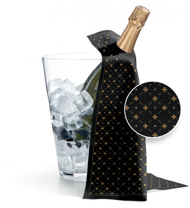 <img src=Πετσέτα Σαμπανιέρας Luxury Μαύρη alt=Μαύρη με χρυσά σχέδια πετσέτα σε μπουκάλι σαμπάνιας> 