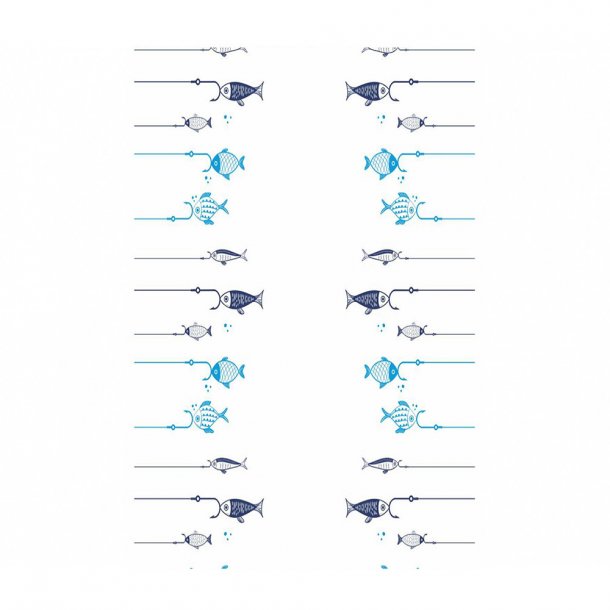 <img src=Τραπεζομάντηλο Beta Προτυπωμένο 1x1m - Σετ 150 τεμ alt=Σε λευκό χρώμα με σχέδια από ψάρια και αγκίστρια σε αποχρώσεις του μπλε> 
