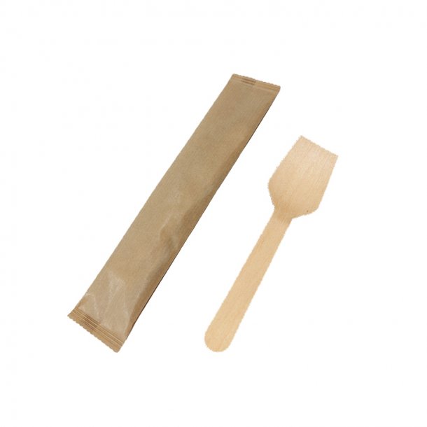 Disposable wooden ice cream spoon wrapped in kraft paper packaging-100pcs