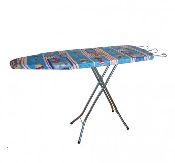 <img src=Σιδερώστρα ατμού οικονομική φαρδιά 116x39cm alt=Ανοιχτή με γκρι πόδια και πανί σε μπλε ροζ απόχρωση>